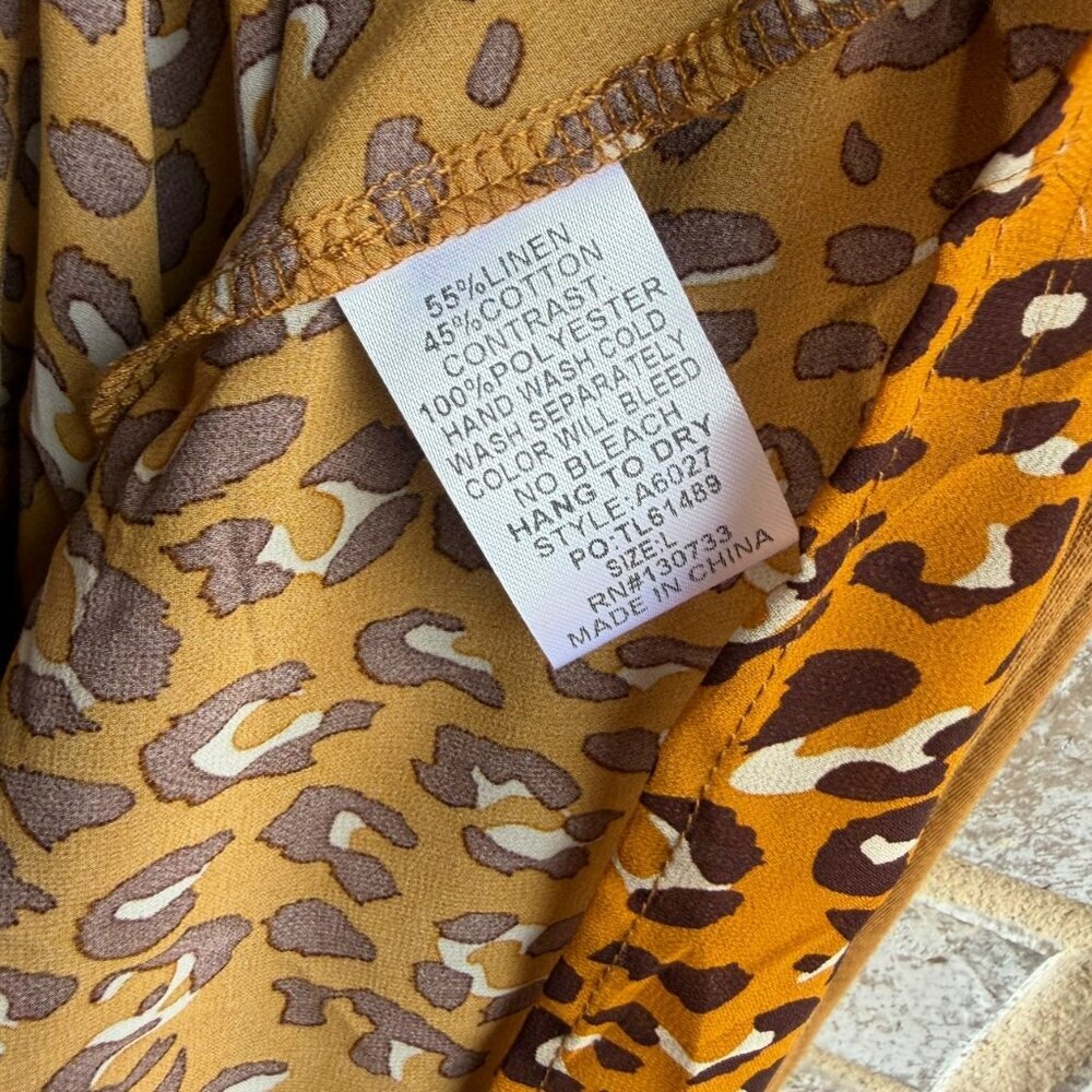 Unknown Brand Brown Long-Sleeve Top with Leopard Hem - Picture 4 of 7
